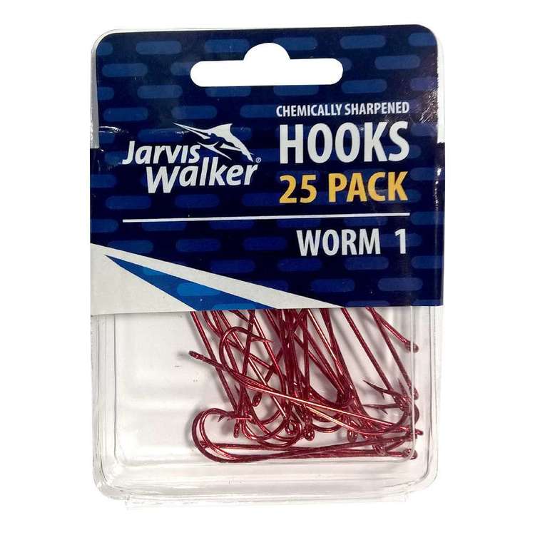 Jarvis Walker Worm Red Chemically Sharpened Hooks 25 Pack
