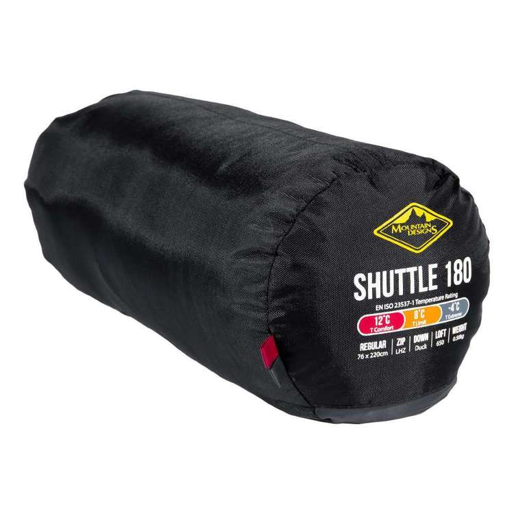 Mountain Designs 180 Shuttle Down 12° Sleeping Bag Black/Red LHZ Shark Grey
