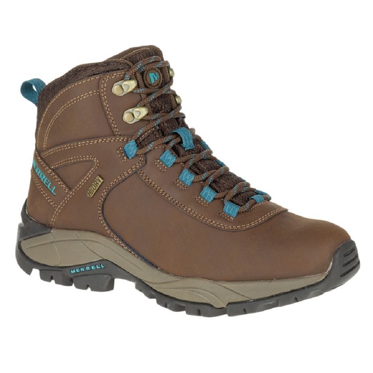 Merrell Women's Vego Waterproof Leather Mid Hiking Boots Dark Earth & Britanny Blue