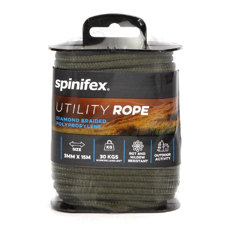 Spinifex Utility Rope 3mm x 15 Metres Army Green