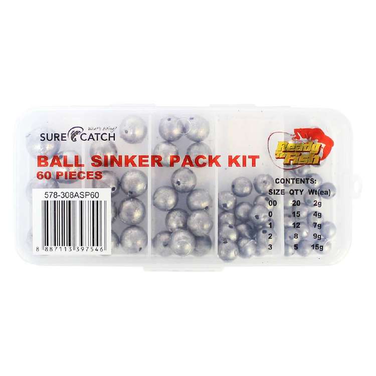 SureCatch Ball Sinkers 60 Piece Kit Grey Small