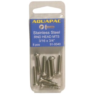 Aquapac Round Head Metal Thread Screws 3/16 x 3/4'' 8 Pack
