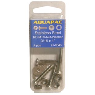 Aquapac Round Head Metal Thread Screws & Nuts 3/16 x 1'' 4 Pack