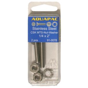 Aquapac Counter Sunk Metal Thread Screws & Nuts 3/16 x 1'' 4 Pack