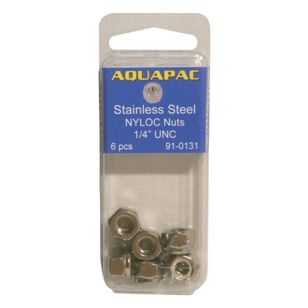 Aquapac Nyloc Hex Nuts 304 Grade Stainless Steel 1/4'' UNC 6 Pack Grey