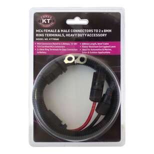 KT Cables MC4 Plug And Socket To 8mm Ring Terminals 600mm Black