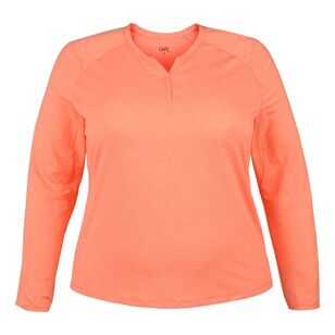 Cape Women's Holly Long Sleeve Henley Top Plus Size Coral