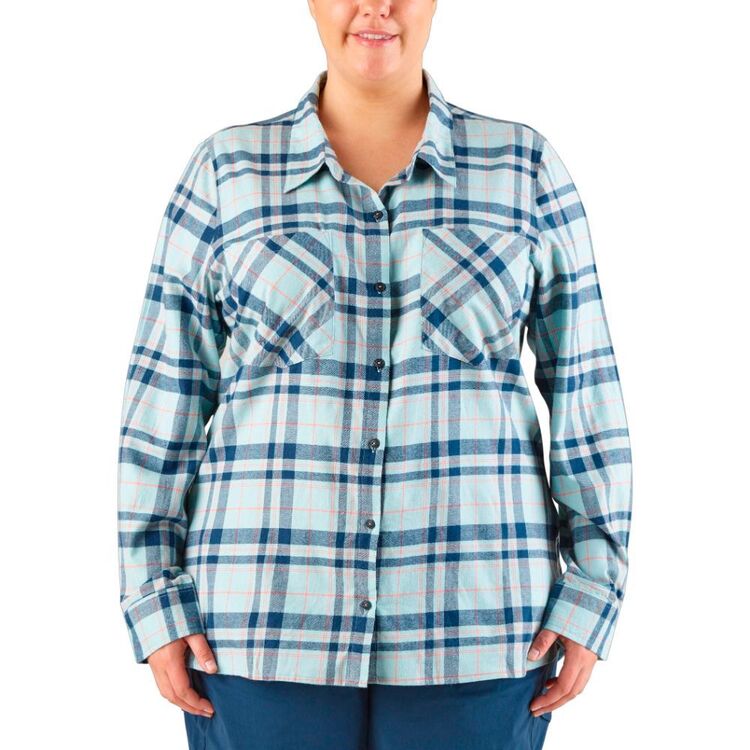 Cape Women's Amie Check Flannel Shirt Plus Size Aqua & Melon