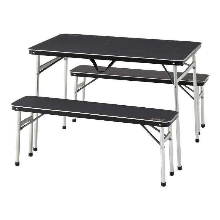 Coleman Aluminium Table & Bench Set Black & Silver