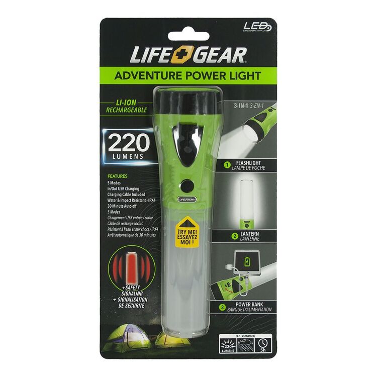 Life+Gear 220 Lumen Rechargeable 3 In 1 Adventure Torch Green