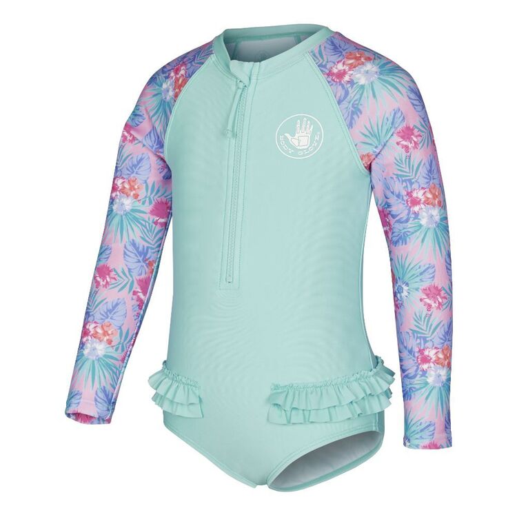 Body Glove Kids' Pastel Flower Frill Long Sleeve Swimsuit Mint