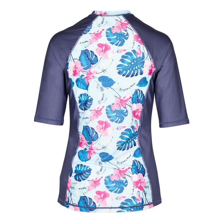 Body Glove Women's Monstera Full Zip Short Sleeve Rash Vest Print & Navy