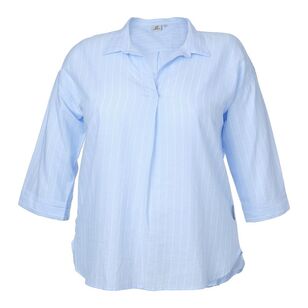 Gondwana Women's Bouddi 3/4 Sleeve Shirt Plus Size Bluebell Stripe