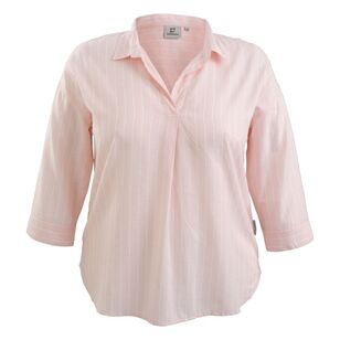 Gondwana Women's Bouddi 3/4 Sleeve Shirt Plus Size Peach Ice Stripe