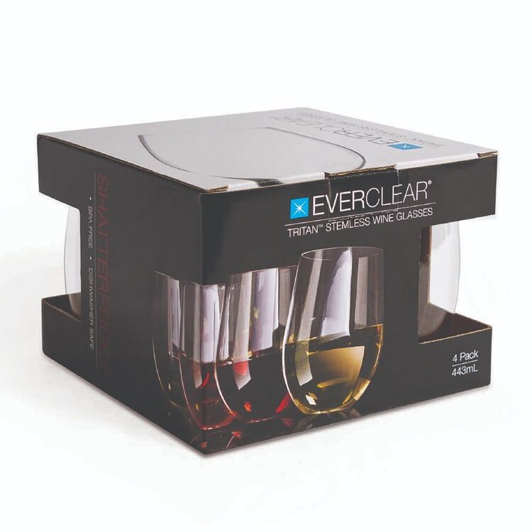 Everclear Tritan Stemless White Wine Glass 4 Pack
