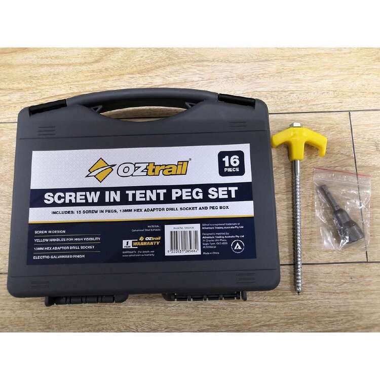 OZtrail Screw In Tent Peg Set Grey & Yellow