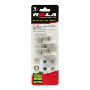 Rola M8 x 20mm SS Drop & Turn Bolt and Nut Set 4 pack Silver