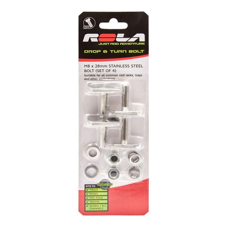 Rola M8 x 28mm SS Drop & Turn Bolt and Nut Set 4 pack Silver
