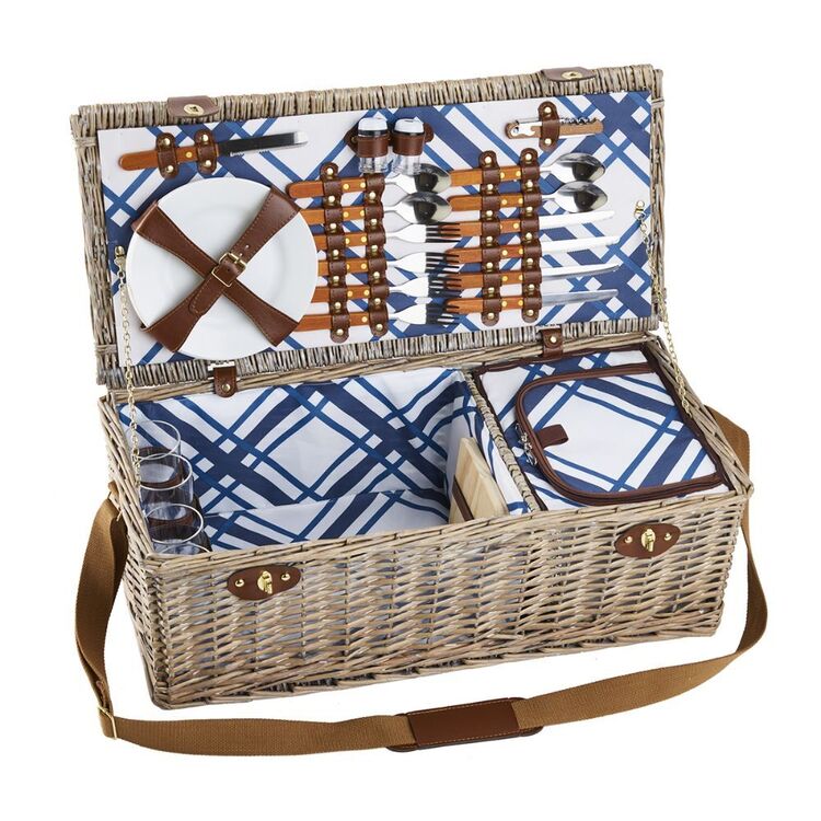 Spinifex Premium 4 Person Picnic Basket with Cooler Brown 4P