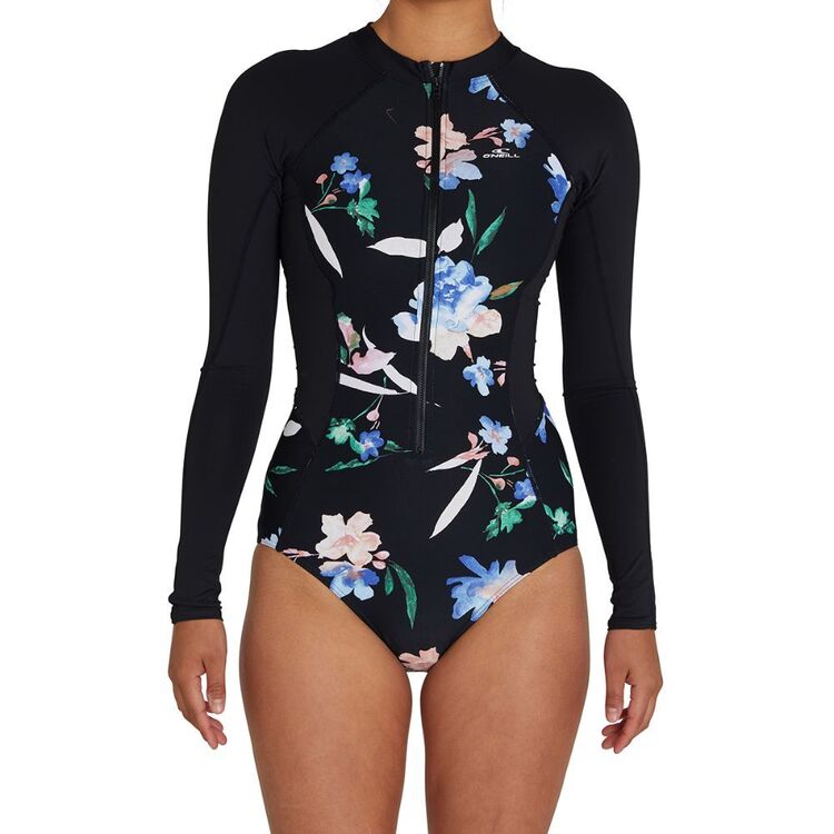 O'Neill Women's Laney Full Zip Long Sleeve Surf Suit Black Floral