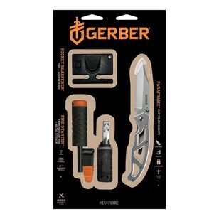 Gerber Paraframe Clip Folding Knife, Pocket Sharpener & Fire Starter Pack Multicoloured