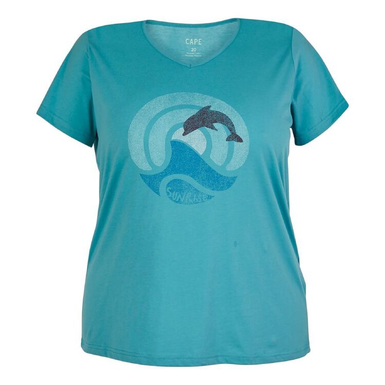 Cape Women's Lacey Turquoise Dolphin Tee Plus Size