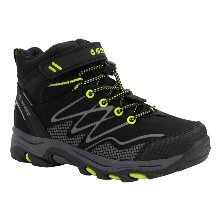Hi-Tec Kids' Blackout Waterproof Mid Hiking Shoes Black & Lime