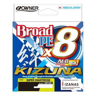 Owner Kizuna x8 Braid Line 275 Metre Spool Chartreuse 89lb