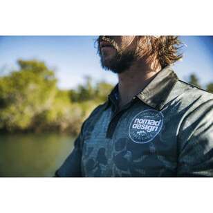 Nomad Design Collared Khaki Camo Logo Fishing Shirt Green