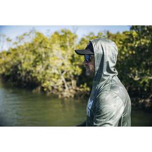 Nomad Design Khaki Camo Splice Hooded Tech Fishing Shirt Green