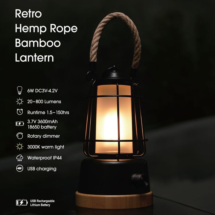 Retro Hemp Rope 800 Lumen Recharge Bamboo Lantern
