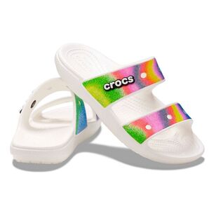 Crocs Unisex Classic Spray Dye Sandal White & Multicoloured M9 / W11