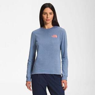 The North Face Women's Long Sleeve Graphic Injection Tee Fork Blue & Coral Sunshine