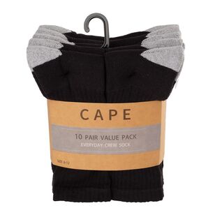 Cape Everyday 10 Pack Crew Socks Black 6-12