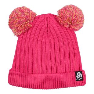 Chute Youth Double Pom Knit Beanie Luminous Pink One Size