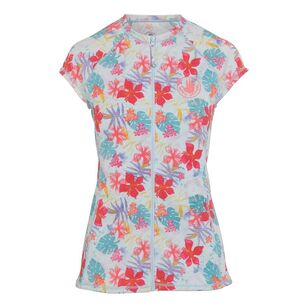 Body Glove Women's Floral Wave Full Zip Cap Sleeve Rash Vest Print