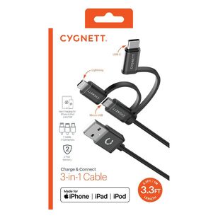 Cygnett Essential 3 In 1 Braided Cable 1 Metre Black 1 m