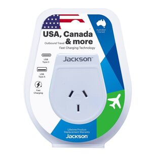 Go Travel Slim USA Outbound Travel Adaptor USB-A + USB-C White