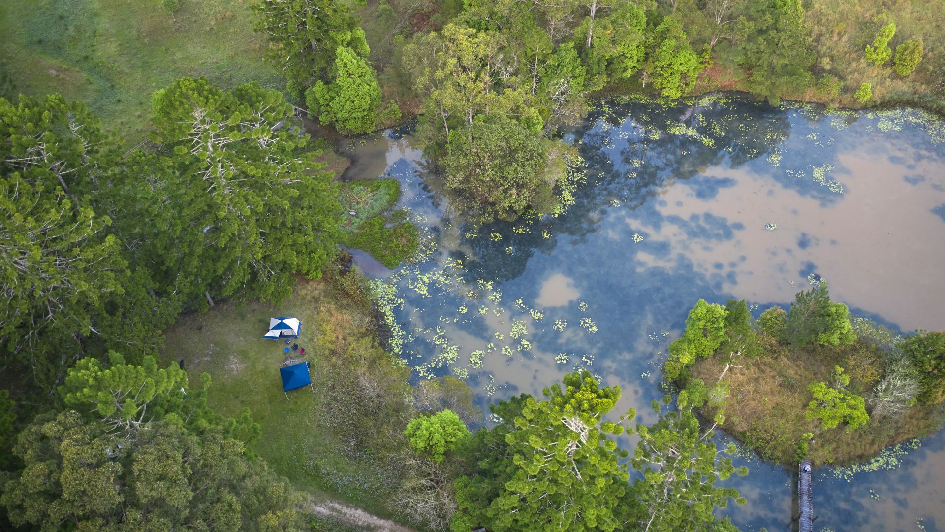 Aerial View Of Camping By An Australian Creek