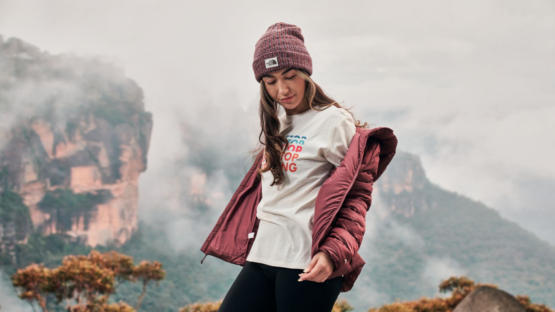 Women wearing The North Face Salty Bae Beanie & Puffer Jacket