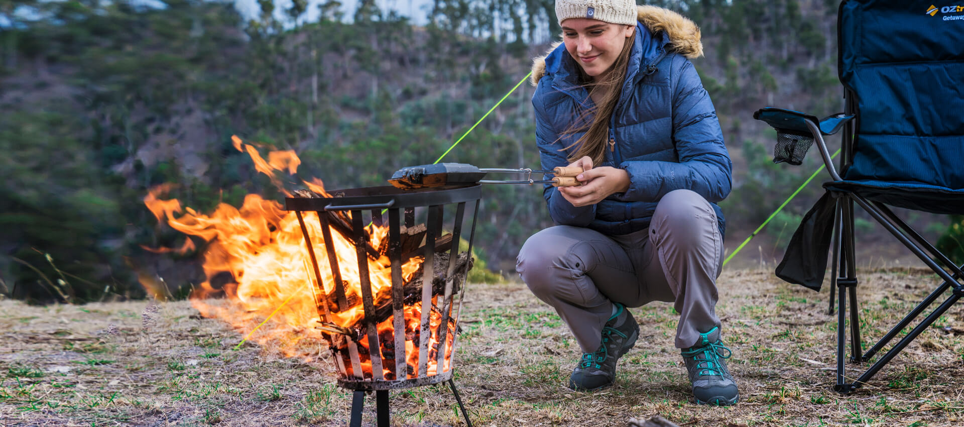 Stay warm and cook a hearty meal with a contained campfire