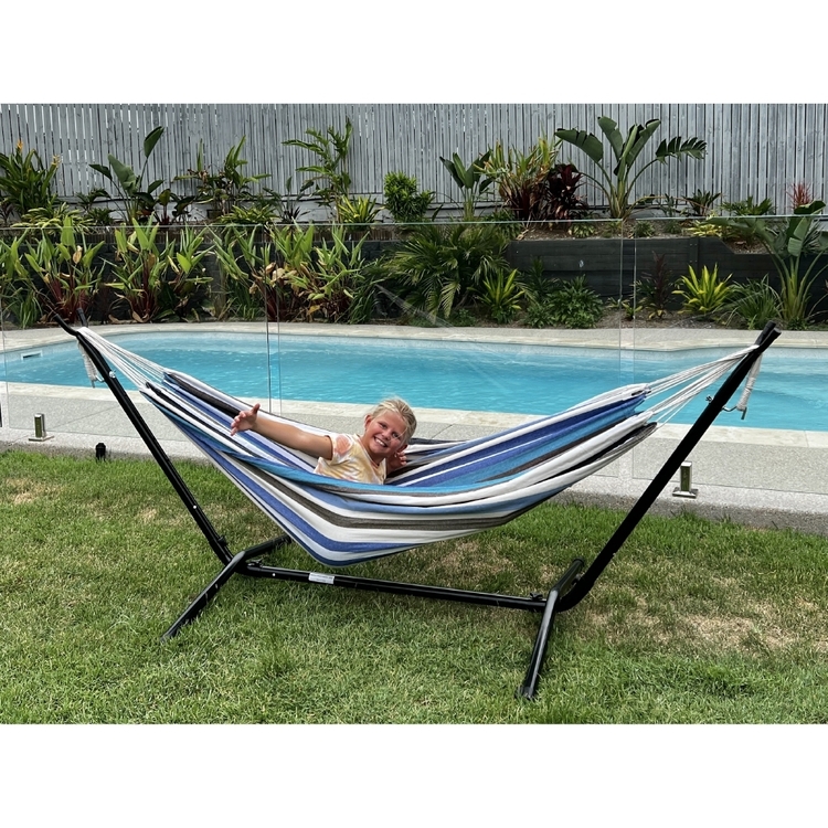 Spinifex Deluxe Hammock Combo with Stand Blue/White Multicoloured