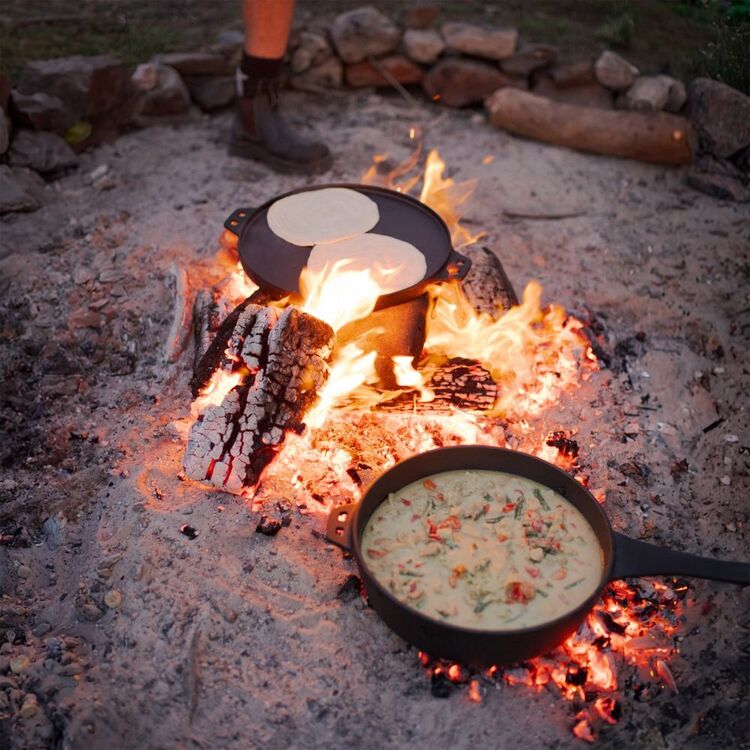 Camp Oven 10 Inch Spun Carbon Steel 5 In 1 Fry & Hang Pan Boiling - Foto 4