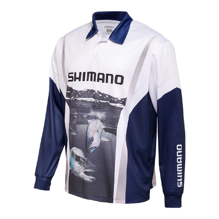 Shimano Men's Quickfire Polo Long Sleeve Fishing Shirt Kingfish M