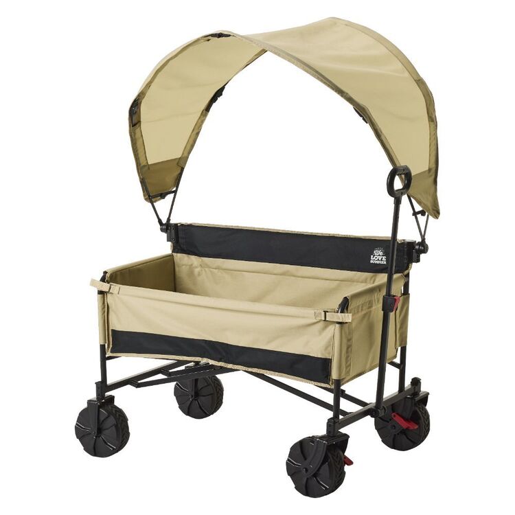We Love Summer Premium Beach Wagon with Canopy Khaki Black