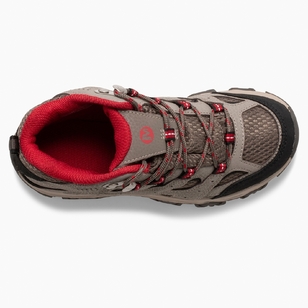 Merrell Kid's MOAB 3 Waterproof Mid Hiking Boots Boulder & Red 6