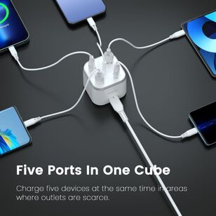 Ontekka 48W 5 Port USB-A & USB-C Charging Power Cube White