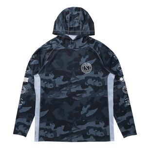 Salty Crew Hooded Perforated Palomar Fishing Shirt Blue Camo