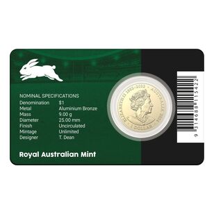 NRL South Sydney Rabbitohs $1 Team Coin in Card