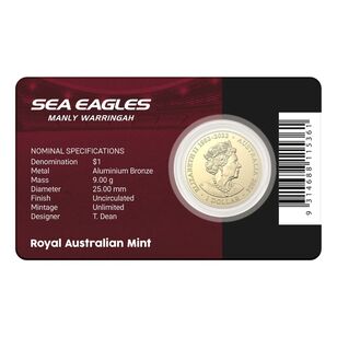 NRL Manly Warringah Sea Eagles $1 Team Coin in Card